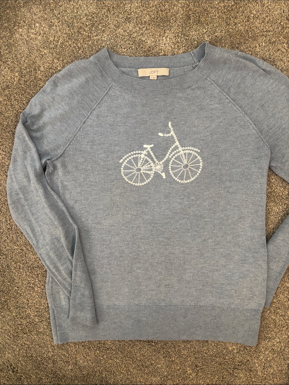 LOFT Light Blue Bicycle Crewneck Sweater